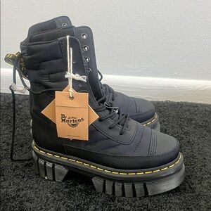Dr. Martens Black Chunky Boots with Yellow Stitching
